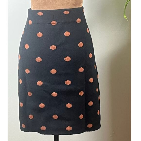 Loft Black with Brown Polka Dots Stretch Knit Skirt Size Medium - Picture 1 of 9